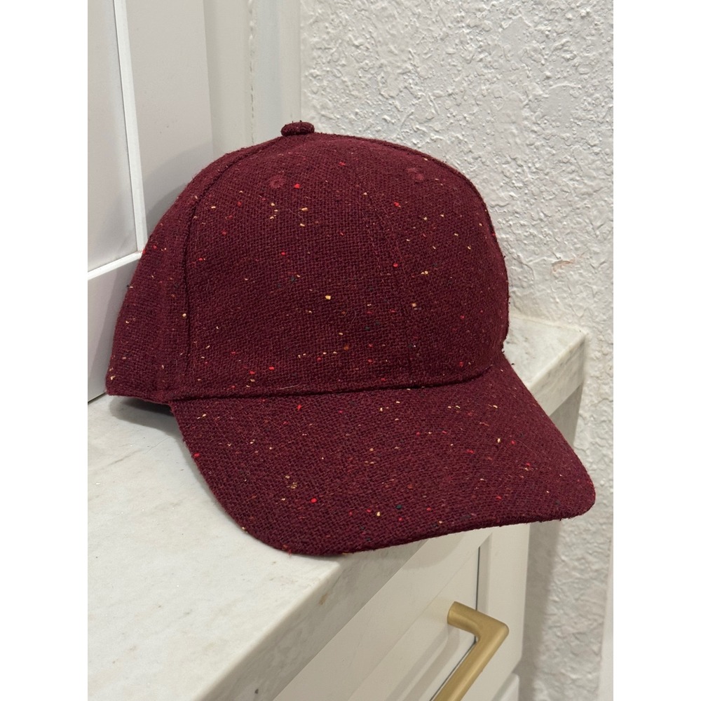 Tweed Wool Blend Adjustable Baseball Cap One Size Maroon Dark Red - Picture 2 of 6